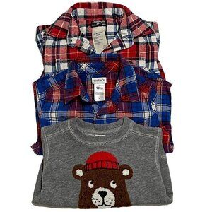 Carters Boy's Plaid Flannel Bear Sweater Bundle 18 Months